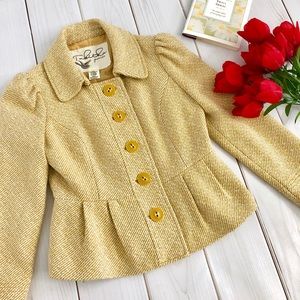 Like New Anthropologie Yellow Tweed Peplum Jacket